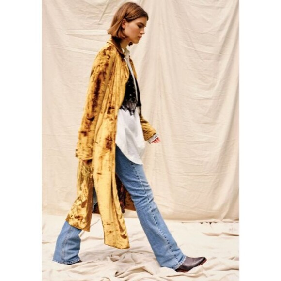 Free People Metallic Sienna Golden Combo Velvet Duster Coat Sz Small $700 New - Picture 1 of 16